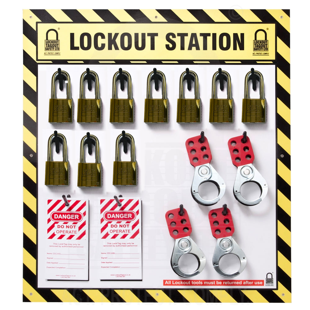 Brass Lockout Station 10 Capacity Board (Filled) Brass Lockout Station 10 Capacity Board (Filled)